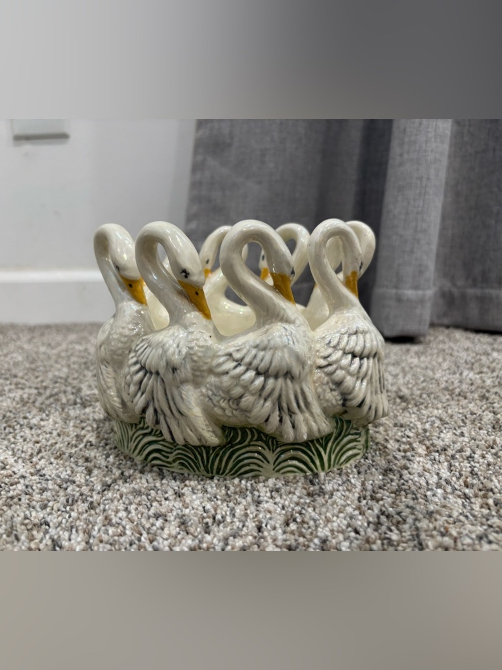 Vintage White Swan Ceramic Ceramic Planter or Centerpiece Homco